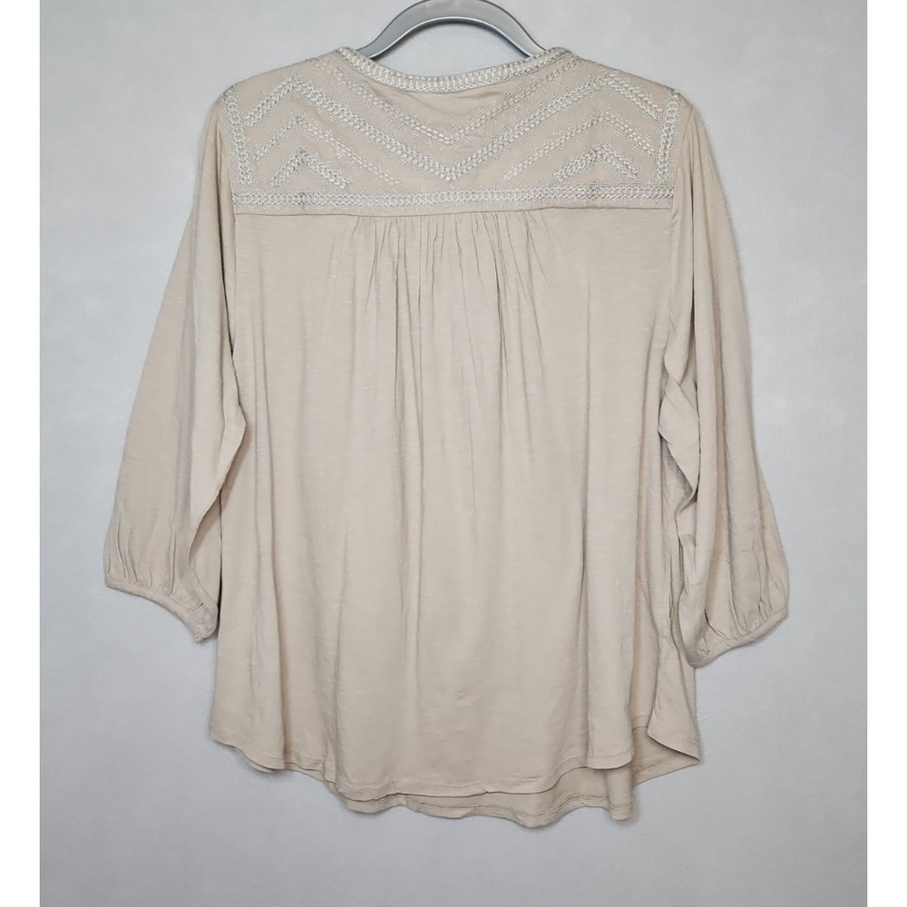Lucky Brand Womens Tan Embroidered Boho Blouse 3/4 Sleeve Size 2X NWT‎ - Picture 4 of 11